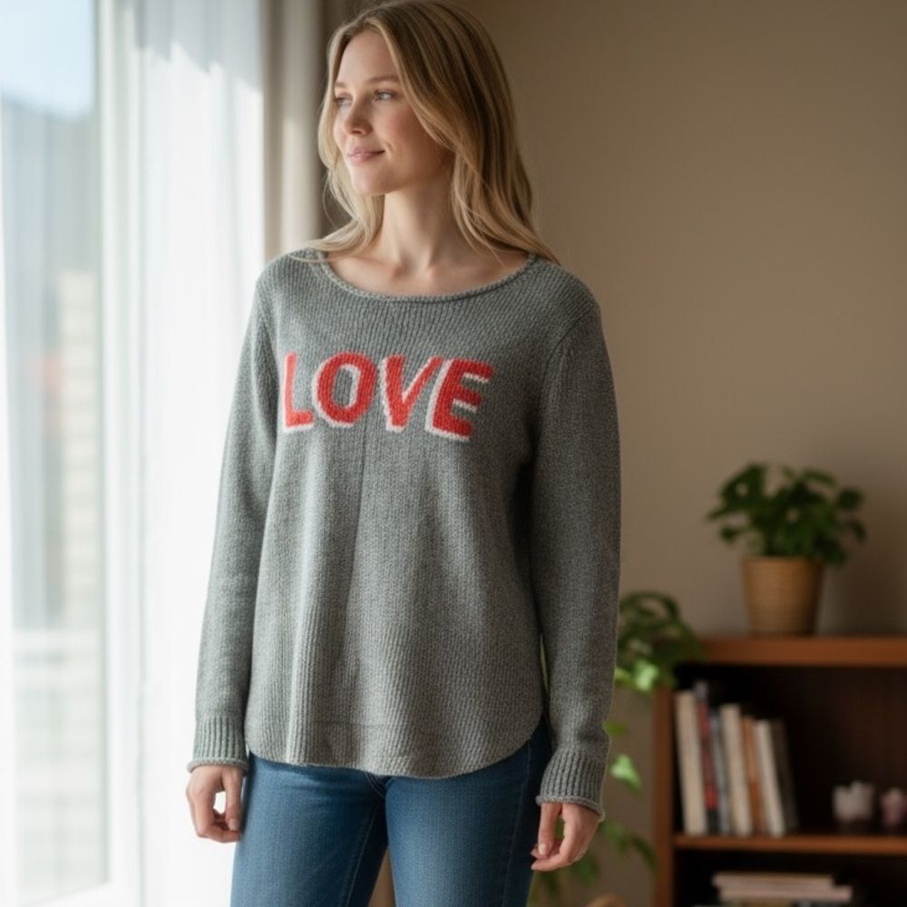 Wooden Ships Gray & Red Love Sweater